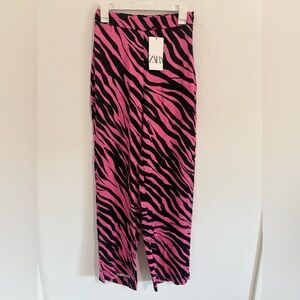 ZARA Hot Pink & Black Zebra Print Wide Leg Pants | Size Small | NWT
